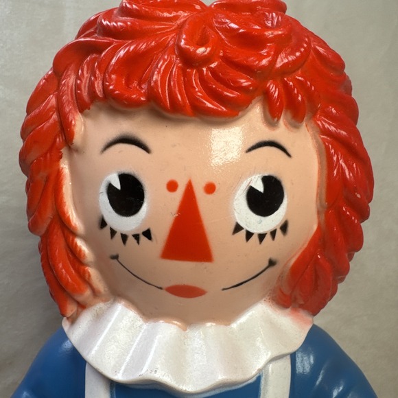 VTG 1972 RAGGEDY ANN Piggy Bank 10.5" BOBBS MERRILL Co Hard Plastic w/plug MONEY - Picture 5 of 14